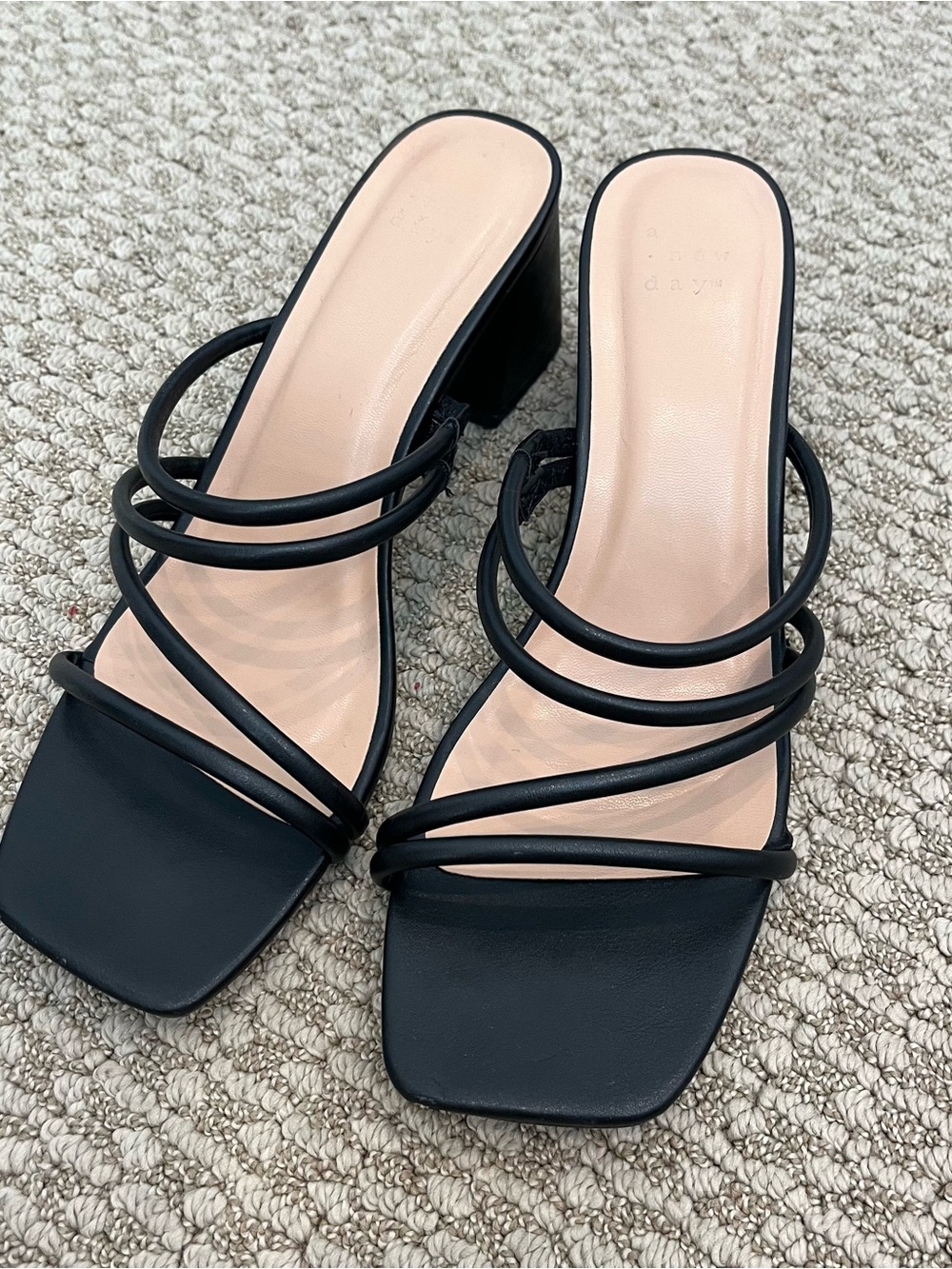 a new day Black Strappy Square Toe Block Heel Sandals